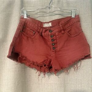 Free People Red Distressed Jean Shorts | 25